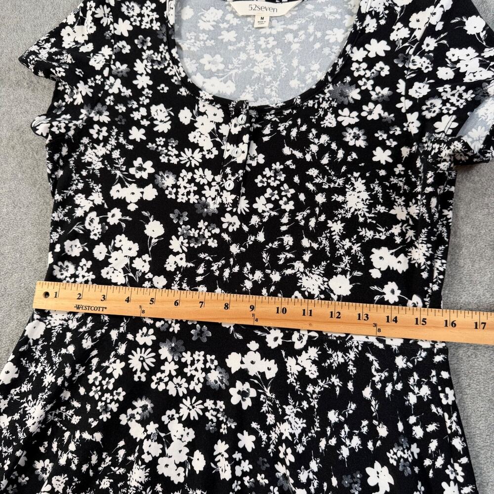 52Seven Fit and Flare Midi Dress Women Medium Black Floral Cap Sleeve Comfort - Picture 5 of 9
